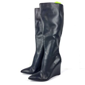Open Edit Erik Knee High Wedge Boots Faux leather Black Size 8M